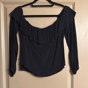 Bebe Black Ruffled Blouse with Long Sleeves